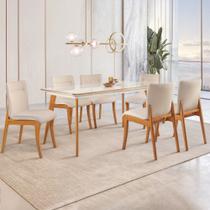 Conjunto Sala de Jantar Mesa Mad 160cm com 6 Cadeiras Deboraestrutura em madeira Maciça e Tampo MDF/Vidro