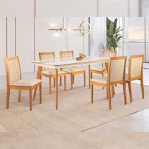 Conjunto Sala de Jantar Mesa Mad 160cm com 6 Cadeiras Hydraestrutura em madeira Maciça e Tampo MDF/Vidro
