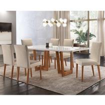 Conjunto Sala de Jantar Mesa Madeira Maciça 6 Cadeiras Vitoria Marrom/Imbuia/Off White/Creme