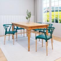 Conjunto Sala de Jantar Mesa Madeira Maciça com 6 Cadeiras Wishbone Amarílis Espresso Móveis Verde