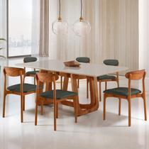 Conjunto Sala de Jantar Mesa Madeira Maciça Genova 6 Cadeiras Monaco Marrom/Jade/Cinamomo Imbuia/Off White Conjunto Sala de Jantar Mesa Madeira Maciça Genova 6 Cadeiras Monaco Marrom/Jade/Cinamomo Imbuia/Off White