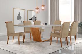 Conjunto Sala de Jantar Mesa Madeira Maciça Medelim e 6 Cadeiras Havana Marrom/Imbuia/Off White/Turim