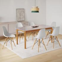 Conjunto Sala de Jantar Mesa Madeira Maciça Tampo Vidro com 6 Cadeiras Eames Yescasa