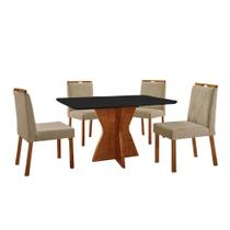 Conjunto Sala de Jantar Mesa Madri 120x80cm Tampo Retângular Vidro Preto com 4 Cadeiras Bela com Puxador Móveis Minas