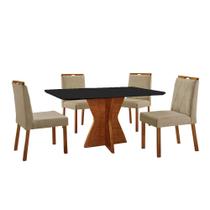 Conjunto Sala de Jantar Mesa Madri 140x80cm Tampo Retângular Vidro Preto com 4 Cadeiras Bela com Puxador Móveis Minas Conjunto Sala de Jantar Mesa Madri 140x80cm Tampo Retângular Vidro Preto com 4 Cadeiras Bela com Puxador Móveis Minas