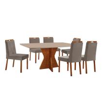 Conjunto Sala de Jantar Mesa Madri 160x90cm Tampo Retângular Vidro Off White com 6 Cadeiras Bela com Puxador Móveis Minas
