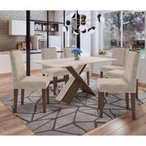 Conjunto Sala de Jantar - Mesa Madrid 1,60 e 6 Cadeiras Ana Off Whitte /Castanho New Ceval