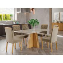 Conjunto Sala de Jantar: Mesa Maite 160 cm com 6 Cadeiras Fernanda Wood Cimol em Madeira, Off White e Joli
