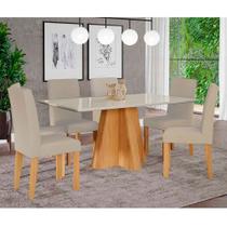 Conjunto Sala de Jantar Mesa Maite 160cm e 6 Cadeiras Maia Cimol Nature/Off White/Gengibre