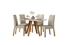 Conjunto Sala de Jantar Mesa Mariah 120X80 4 Cadeiras Mariah Ype/Off White/Veludo Nude