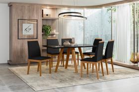 Conjunto Sala de Jantar Mesa Mariah 1,60m com 6 Cadeiras Fernanda Ypê/Preto/Ja03 - New Ceval