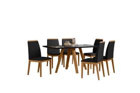 Conjunto Sala de Jantar Mesa Mariah 160X90 6 Cadeiras Fernanda Ype/Preto/Veludo Preto