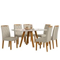 Conjunto Sala de Jantar Mesa Mariah 160X90 6 Cadeiras Sarah 2024 Ype/Off White/Veludo Nude