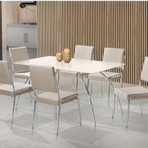 Conjunto Sala de Jantar Mesa Milleni 160x90cm Tampo Vidro com 6 Cadeiras Riana Aço Nobre Móveis