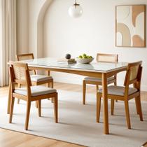 Conjunto Sala de Jantar Mesa Monalisa com 4 Cadeiras Rainha em Madeira Maciça Conjunto Sala de Jantar Mesa Monalisa com 4 Cadeiras Rainha em Madeira Maciça