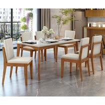 Conjunto Sala de Jantar Mesa Monalisa com 6 Cadeiras Lady Mel Natural/Off White - Nesher Móveis