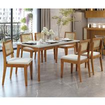 Conjunto Sala de Jantar Mesa Monalisa com 6 Cadeiras Rainha Mel Natural/Off White
