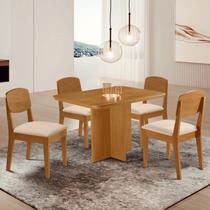 Conjunto Sala de Jantar Mesa Moscou Tampo 120cm Canto Copo de MDF e 4 Cadeiras Cleo Yescasa Marrom/Creme/Marromle Conjunto Sala de Jantar Mesa Moscou Tampo 120cm Canto Copo de MDF e 4 Cadeiras Cleo Yescasa Marrom/Creme/Marromle