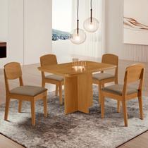 Conjunto Sala de Jantar Mesa Moscou Tampo 120cm Canto Copo de Mdf e 4 Cadeiras Cleo Yescasa
