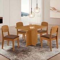 Conjunto Sala de Jantar Mesa Moscou Tampo 120cm Canto Copo de MDF e 4 Cadeiras Cleo Yescasa Conjunto Sala de Jantar Mesa Moscou Tampo 120cm Canto Copo de MDF e 4 Cadeiras Cleo Yescasa