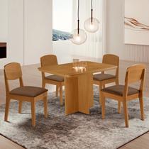Conjunto Sala de Jantar Mesa Moscou Tampo 120cm Canto Copo de Mdf e 4 Cadeiras Cleo Yescasa