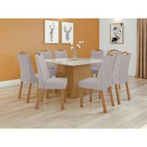 Conjunto Sala de Jantar Mesa Nevada Com 8 Cadeiras Vênus Lopas Amêndoa Clean/Off White/Linho Rustico