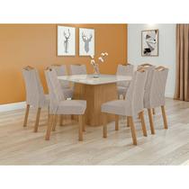 Conjunto Sala de Jantar Mesa Nevada Com 8 Cadeiras Vênus Lopas Amêndoa Clean/Off White/Veludo Naturale Creme