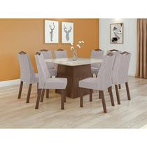 Conjunto Sala de Jantar Mesa Nevada Com 8 Cadeiras Vênus Lopas Imbuia Clean/Off White/Linho Rustico