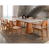 Conjunto Sala de Jantar Mesa Noronha 220cm com Vidro e 8 Cadeiras Malta em Madeira Moderna