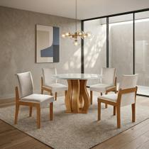 Conjunto Sala de Jantar Mesa Nuance 110cm Redonda Tampo Vidro/MDF com 4 Cadeiras Monaco Yescasa