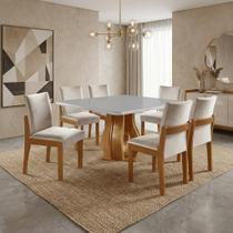 Conjunto Sala de Jantar Mesa Nuance 135cm Quadrada Tampo Vidro/MDP com 6 Cadeiras Mônaco Yescasa Marrom/Castanho Cinamomo/Creme/Off White
