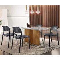 Conjunto Sala de Jantar Mesa Olímpia 120cm MDF com Vidro com 4 Cadeiras Zoe Moderna Mobília