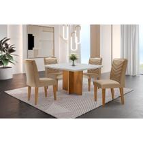 Conjunto Sala de Jantar Mesa Olímpia 90cm MDF Canto Reto e 4 Cadeiras Liz Moderna