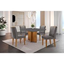 Conjunto Sala de Jantar Mesa Olímpia 90cm MDF Canto Reto e 4 Cadeiras Liz Moderna