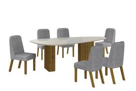 Conjunto Sala de Jantar Mesa Orgânica Com Vidro 180cm com 6 Cadeiras Pé MDF Isis