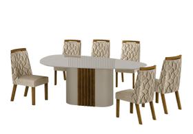 Conjunto Sala de Jantar Mesa Orgânica Com Vidro 200cm com 6 Cadeiras Pé Madeira Dacota