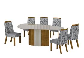 Conjunto Sala de Jantar Mesa Orgânica Com Vidro 200cm com 6 Cadeiras Pé Madeira Dacota
