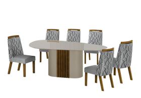 Conjunto Sala de Jantar Mesa Orgânica Com Vidro 200cm com 6 Cadeiras Pé MDF Dacota Conjunto Sala de Jantar Mesa Orgânica Com Vidro 200cm com 6 Cadeiras Pé MDF Dacota