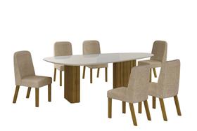 Conjunto Sala de Jantar Mesa Orgânica Com Vidro 200cm com 6 Cadeiras Pé MDF Isis