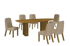 Conjunto Sala de Jantar Mesa Orgânica Sem Vidro 180cm com 6 Cadeiras Pé Madeira Isis