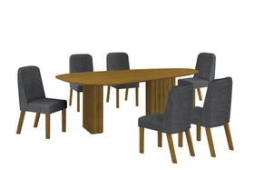 Conjunto Sala de Jantar Mesa Orgânica Sem Vidro 180cm com 6 Cadeiras Pé MDF Isis