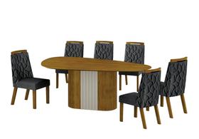 Conjunto Sala de Jantar Mesa Orgânica Sem Vidro 200cm com 6 Cadeiras Pé Madeira Dacota Conjunto Sala de Jantar Mesa Orgânica Sem Vidro 200cm com 6 Cadeiras Pé Madeira Dacota
