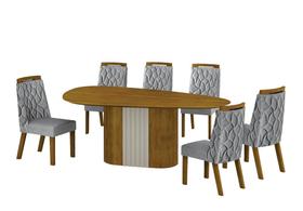 Conjunto Sala de Jantar Mesa Orgânica Sem Vidro 200cm com 6 Cadeiras Pé MDF Dacota Conjunto Sala de Jantar Mesa Orgânica Sem Vidro 200cm com 6 Cadeiras Pé MDF Dacota