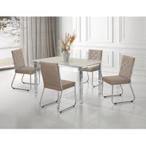 Conjunto Sala de Jantar Mesa Ortenia Tampo Vidro com 4 Cadeiras Dinah