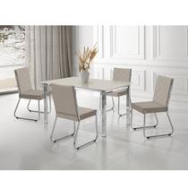 Conjunto Sala de Jantar Mesa Ortenia Tampo Vidro com 4 Cadeiras Dinah