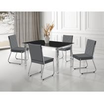 Conjunto Sala de Jantar Mesa Ortenia Tampo Vidro com 4 Cadeiras Dinah Cinza/Cromado/Preto Conjunto Sala de Jantar Mesa Ortenia Tampo Vidro com 4 Cadeiras Dinah Cinza/Cromado/Preto