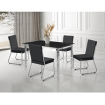 Conjunto Sala de Jantar Mesa Ortenia Tampo Vidro com 4 Cadeiras Dinah Cromado/Preto - Aço Nobre Móveis