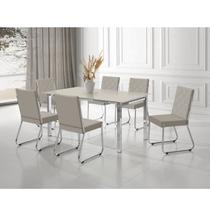 Conjunto Sala de Jantar Mesa Ortenia Tampo Vidro com 6 Cadeiras Dinah New