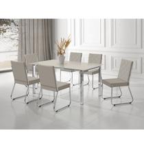 Conjunto Sala de Jantar Mesa Ortenia Tampo Vidro com 6 Cadeiras Dinah New Bege/Cromado Conjunto Sala de Jantar Mesa Ortenia Tampo Vidro com 6 Cadeiras Dinah New Bege/Cromado