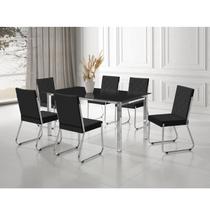 Conjunto Sala de Jantar Mesa Ortenia Tampo Vidro com 6 Cadeiras Dinah New Cromado/Cinza - Aço Nobre Móveis